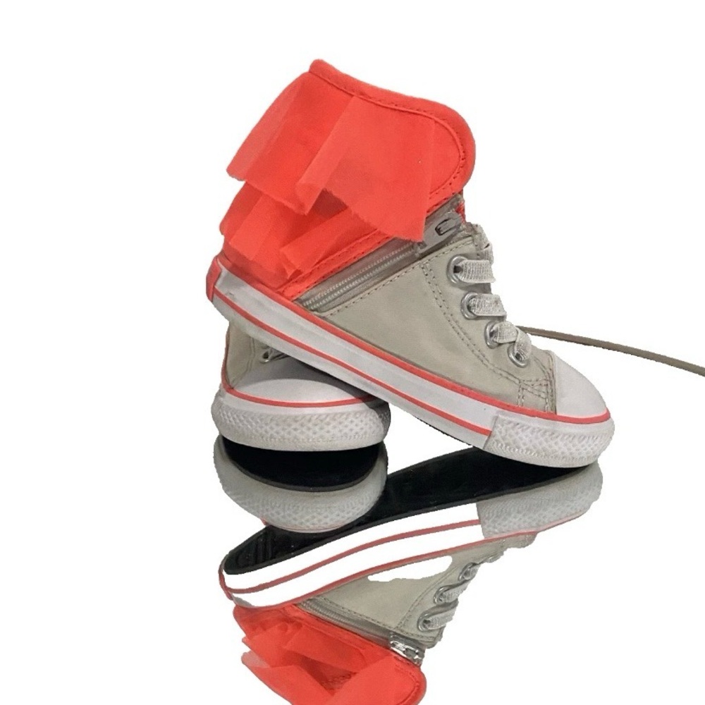 Converse Size 8 Toddler Girls All Star Gray High Top Sneaker Orange Tulle Kids